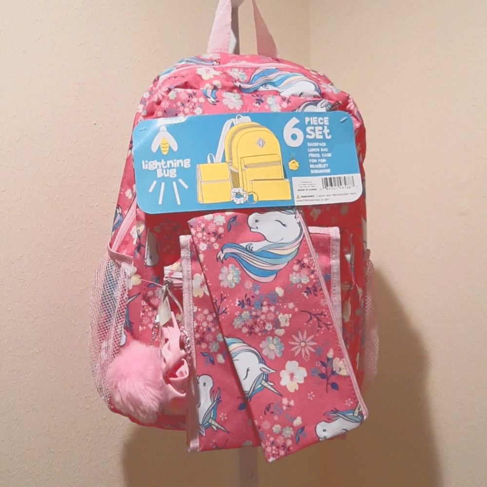 PINK UNICORNS SIX PIECE SET BACKPACK
